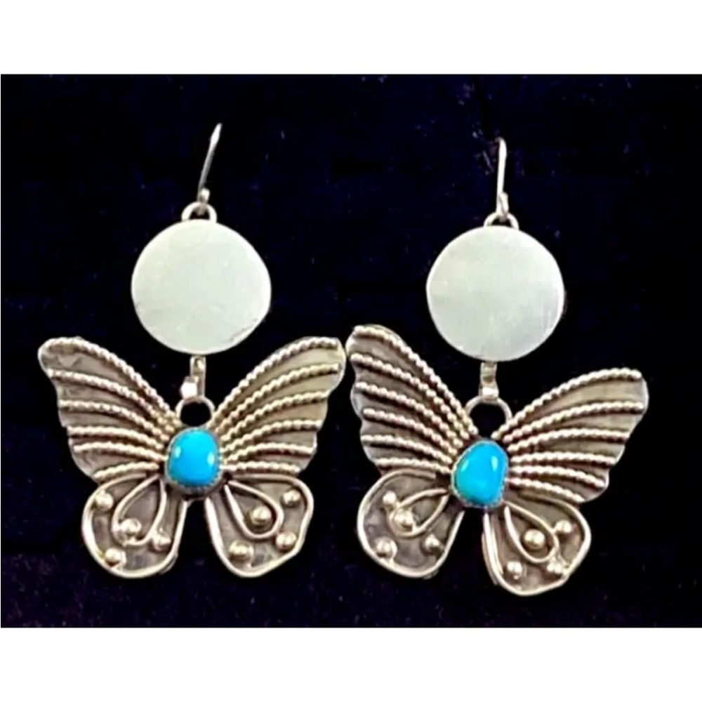 Amazing Navajo Butterfly Turquoise Earrings Sterling